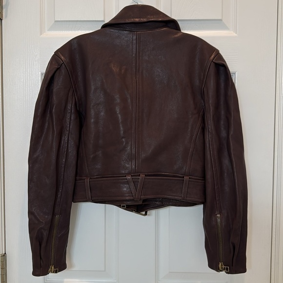 NWT Veronica Beard Marea Leather Moto Jacket in Brown Size 2 - Picture 9 of 15